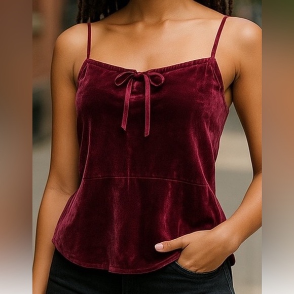 J.JILL 100% Rayon SHIMMERING BURGANDY VELOUR PARTY BABYDOLL VTG CAMI TANK SZ M - Picture 1 of 9